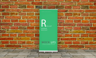 Realistic roll up or banner mockup design with green background psd