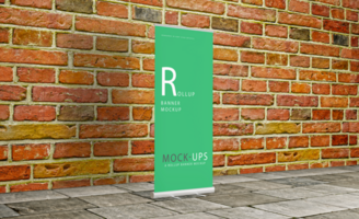 Realistic roll up or banner mockup design with green background psd