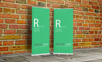 Realistic roll up or banner mockup design with green background psd