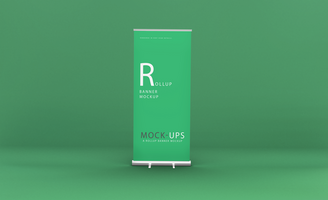 Realistic roll up or banner mockup design with green background psd