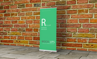 Realistic roll up or banner mockup design with green background psd