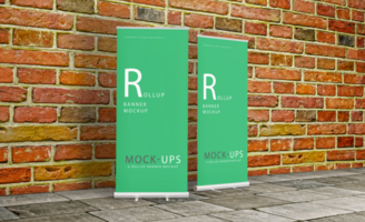 Realistic roll up or banner mockup design with green background psd