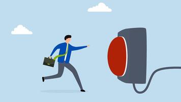 Push button call for emergency help, 4k animation of cautious businessman rushing to press the red emergency button. video