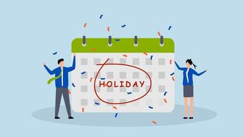 Company holiday for employee to take a break and recharge, 4k animation of businessman with big calendar jump for joy to celebrate the long holiday. video