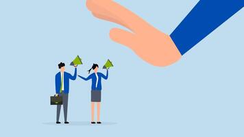 Freedom of speech, 4k animation of employees of company shout a big negative hand to managers with a megaphone. video