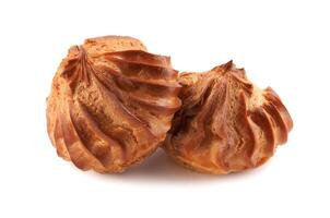 Two profiteroles isolated on a white background. Mini eclair on white. photo