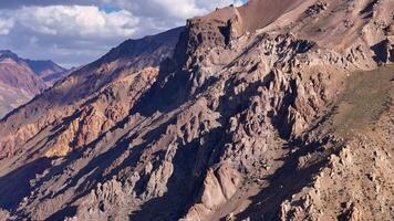 Enormous mountain vista featuring rugged terrain and majestic landscapes under a cloudy sky video