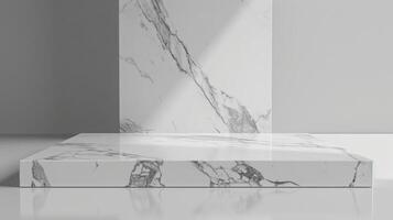 A white marble block prominently displaying a shadow cast across its surface. photo