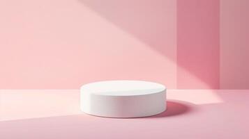 A white round object placed on top of a pink floor. photo