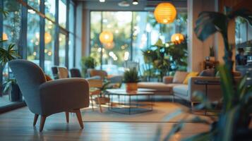 un vivo habitación rebosante con varios mueble piezas y múltiple plantas creando un lozano y vibrante interior ambiente. foto