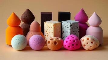 Various colored objects are neatly lined up next to each other. photo
