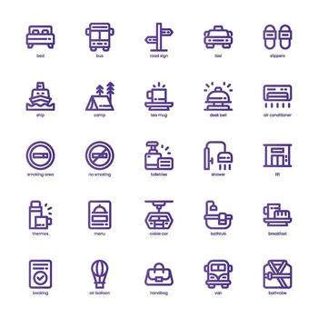 Travel and Hotel icon pack for your website, mobile, presentation, and logo design. Travel and Hotel icon basic line gradient design. graphics illustration and editable stroke. vector