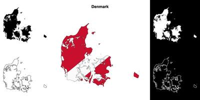 Denmark blank outline map set vector