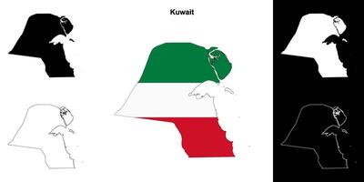 Kuwait blank outline map set vector