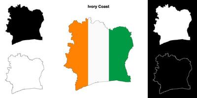 Ivory Coast blank outline map set vector
