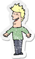 retro distressed sticker of a cartoon happy man drawing png