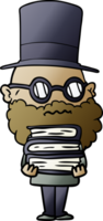 cartoon worried man with beard and stack of books drawing png
