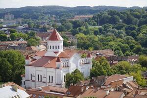 Vilnius, Lithuania - September 3th 2023 - Aerial view of the Old Town and church photo