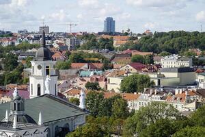 Vilnius, Lithuania - September 3th 2023 - Aerial view of the Old Town and church photo