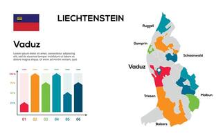 Liechtenstein map. image of a global map in the form of regions of regions. Country flag. Infographic timeline. Easy to edit vector