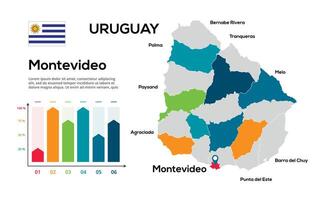 Uruguay map. image of a global map in the form of regions of regions. Country flag. Infographic timeline. Easy to edit vector