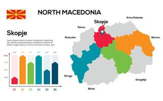 North Macedonia map. image of a global map in the form of regions of regions. Country flag. Infographic timeline. Easy to edit vector