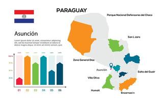 paraguay map. image of a global map in the form of regions of regions. Country flag. Infographic timeline. Easy to edit vector