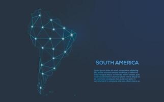 South America communication network map. low poly image of a global map with lights in the form of cities. Map in the form of a constellation, mute and stars. vector