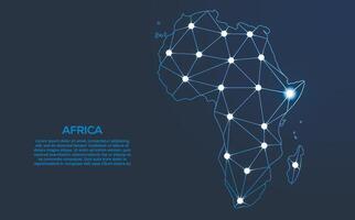 Africa communication network map. low poly image of a global map with lights in the form of cities. Map in the form of a constellation, mute and stars. vector