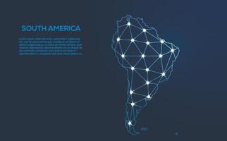 South America communication network map. low poly image of a global map with lights in the form of cities. Map in the form of a constellation, mute and stars. vector