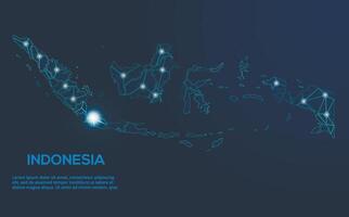 Indonesia communication network map. low poly image of a global map with lights in the form of cities. Map in the form of a constellation, mute and stars. vector