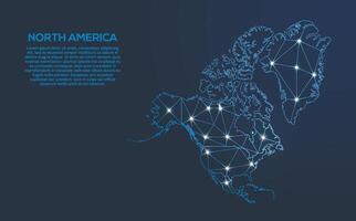 North America communication network map. low poly image of a global map with lights in the form of cities. Map in the form of a constellation, mute and stars. vector