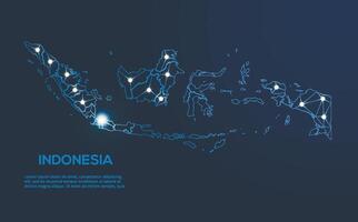 Indonesia communication network map. low poly image of a global map with lights in the form of cities. Map in the form of a constellation, mute and stars. vector