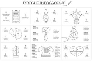Set doodle infographic elements with options. business template for presentation vector