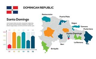 Dominican Republic map. image of a global map in the form of regions of regions. Country flag. Infographic timeline. Easy to edit vector