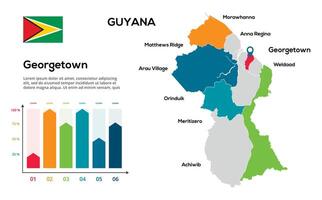 Guyana map. image of a global map in the form of regions of regions. Country flag. Infographic timeline. Easy to edit vector