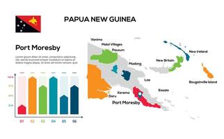 Papua New Gunea map. image of a global map in the form of regions of regions. Country flag. Infographic timeline. Easy to edit vector