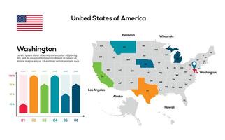 USA map. image of a global map in the form of regions of regions. Country flag. Infographic timeline. Easy to edit vector