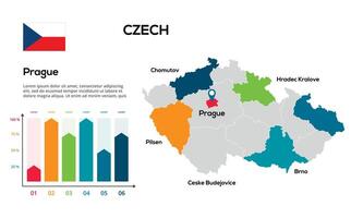 chech map. image of a global map in the form of regions of regions. Country flag. Infographic timeline. Easy to edit vector