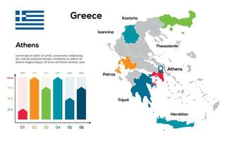 Greece map. image of a global map in the form of regions of regions. Country flag. Infographic timeline. Easy to edit vector