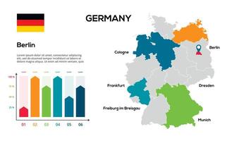 Germany map. image of a global map in the form of regions of regions. Country flag. Infographic timeline. Easy to edit vector