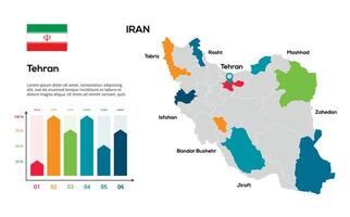 Iran map. image of a global map in the form of regions of regions. Country flag. Infographic timeline. Easy to edit vector