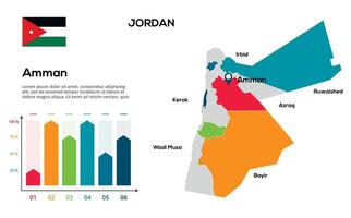 Jordan map. image of a global map in the form of regions of regions. Country flag. Infographic timeline. Easy to edit vector