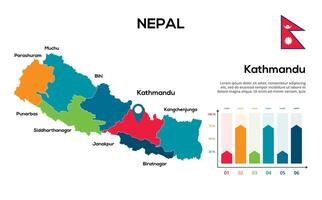 Nepal map. image of a global map in the form of regions of regions. Country flag. Infographic timeline. Easy to edit vector