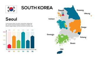 South Korea map. image of a global map in the form of regions of regions. Country flag. Infographic timeline. Easy to edit vector