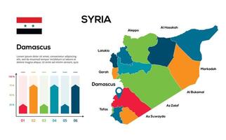 Syria map. image of a global map in the form of regions of regions. Country flag. Infographic timeline. Easy to edit vector