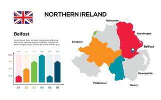 Northern Ireland map. image of a global map in the form of regions of regions. Country flag. Infographic timeline. Easy to edit vector