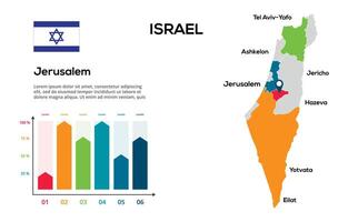 Israel map. image of a global map in the form of regions of regions. Country flag. Infographic timeline. Easy to edit vector