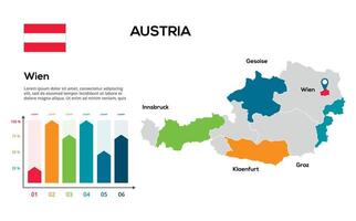 Austria map. image of a global map in the form of regions of regions. Country flag. Infographic timeline. Easy to edit vector