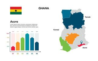Ghana map. image of a global map in the form of regions of regions. Country flag. Infographic timeline. Easy to edit vector